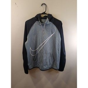 Nike Dri-Fit Hoodie Black Grey Swoosh  PULLOVER SZ L~
